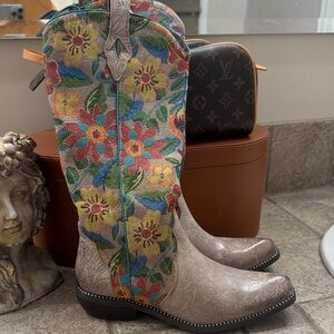 Colorful Floral Embroidered Heeled Boots